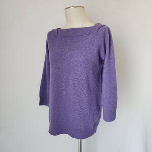 Magaschoni Cashmere Sweater Raglan-Sleeve Boat Neck Back-Button Purple